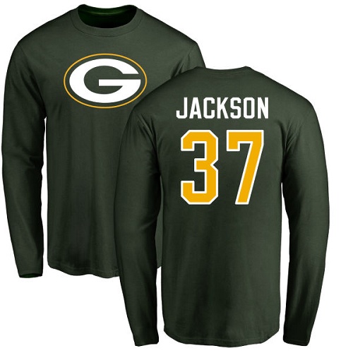 Men Green Bay Packers Green #37 Jackson Josh Name And Number Logo Nike NFL Long Sleeve T Shirt->nfl t-shirts->Sports Accessory